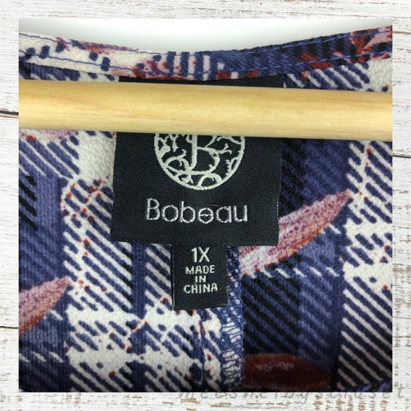 Bobeau Plaid & Floral Print Flutter Sleeve Blouse - Picture 3 of 7